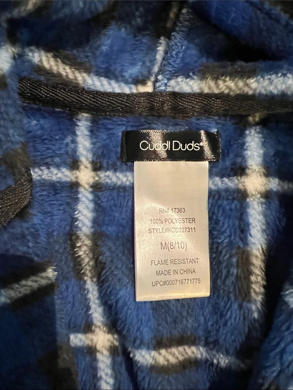 Cuddl Duds Blue Plaid Fleece Top Boys Size-M (8/10)